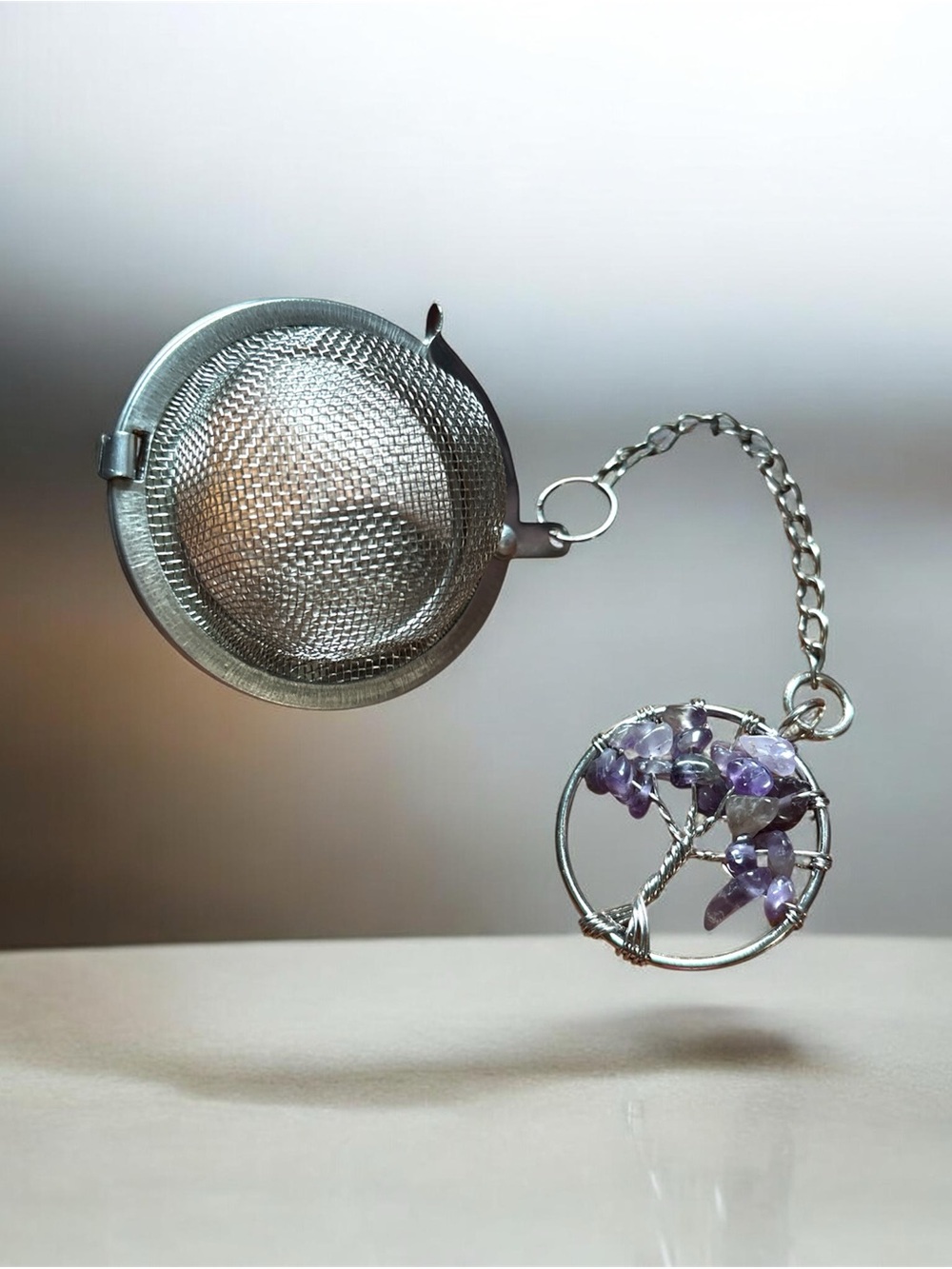 Amethyst Tree of Life Tea Infuser - Silver Tone